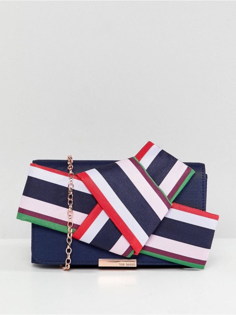 Ted Baker Navy Ribbon-Trim Bow Clutch with Chain